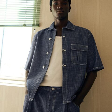 Short Sleeve Denim Shirt with Clasps