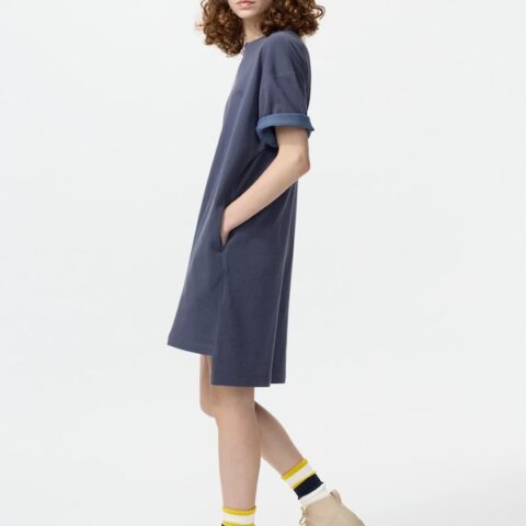 Oversized T-Shirt Dress (Short Sleeve, Colour Block) - Navy